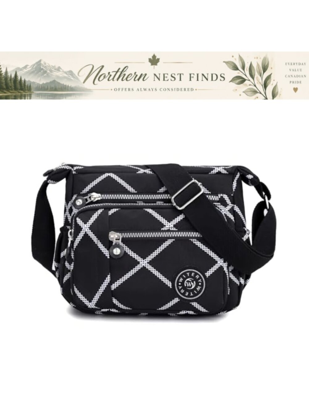 WITERY Nylon Crossbody Bag Waterproof Zipper Multi-pocket Travel Shoulder Purse